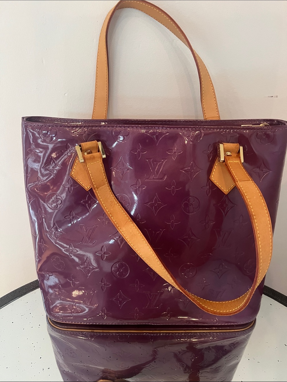 Louis Vuitton Plum Patent Vernis Tote with Vachetta Straps